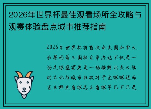 2026年世界杯最佳观看场所全攻略与观赛体验盘点城市推荐指南